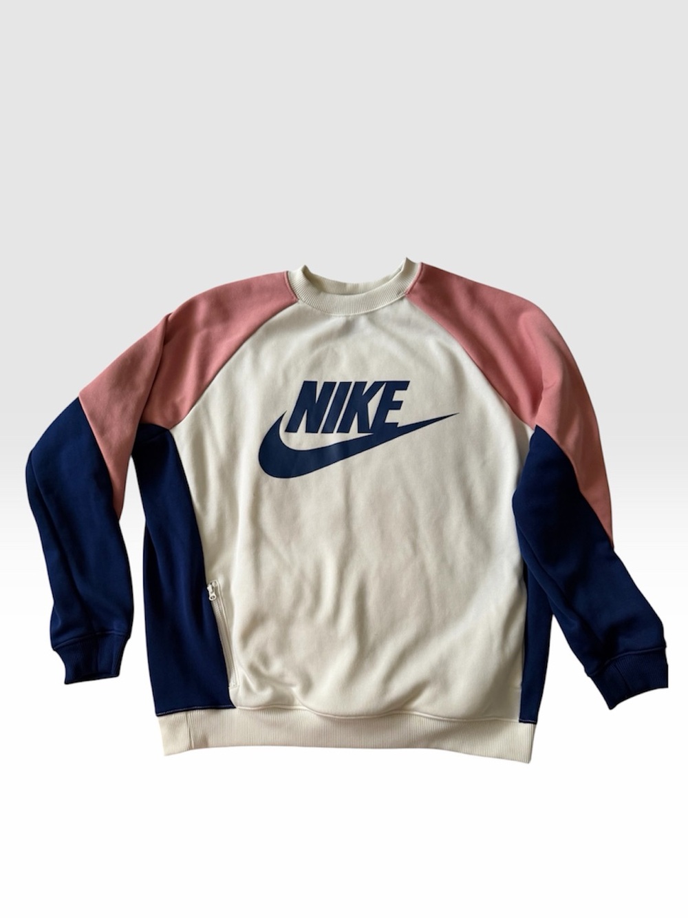 Nike Women’s L Colorblock Crewneck Sweatshirt Pink Navy Cream Swoosh